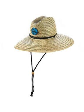 Panama Jack Rush Straw Lifeguard Sun Hat 4" Bound Big Brim Chin Cord Sz Large